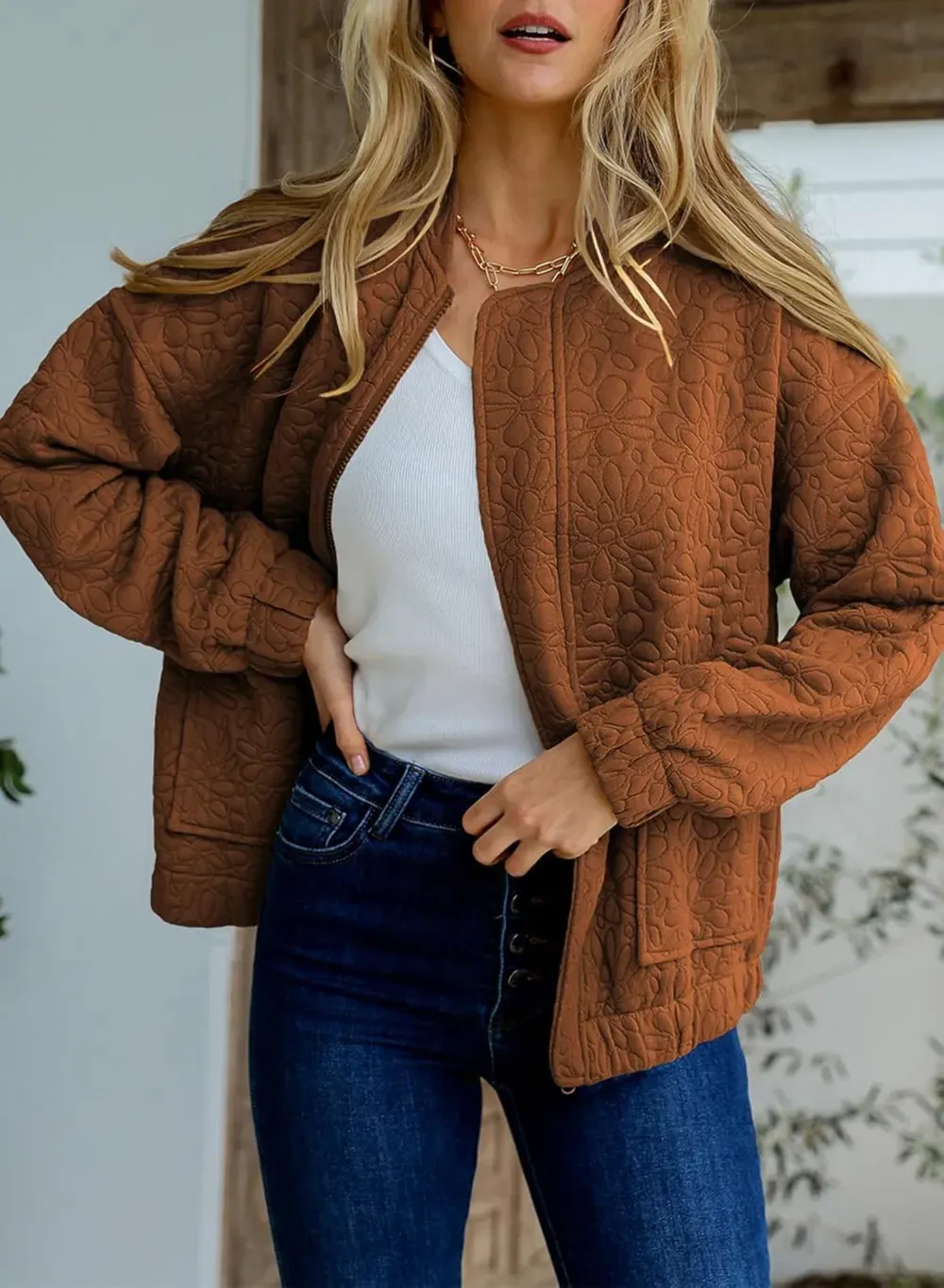 Jackets for Women Spring Fashion 2025 Cute Jacquard Coats Lightweight Zip Up Jackets Dressy Casual