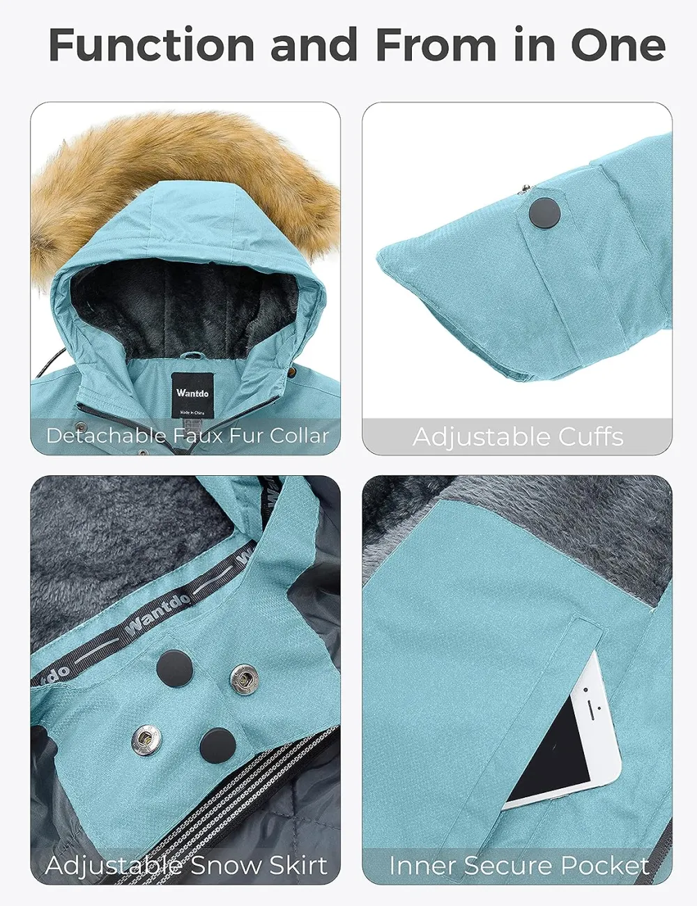 Women's Waterproof Ski Jacket Hooded Winter Snow Coat Mountain Snowboarding Jackets Insulated Fleece Parka