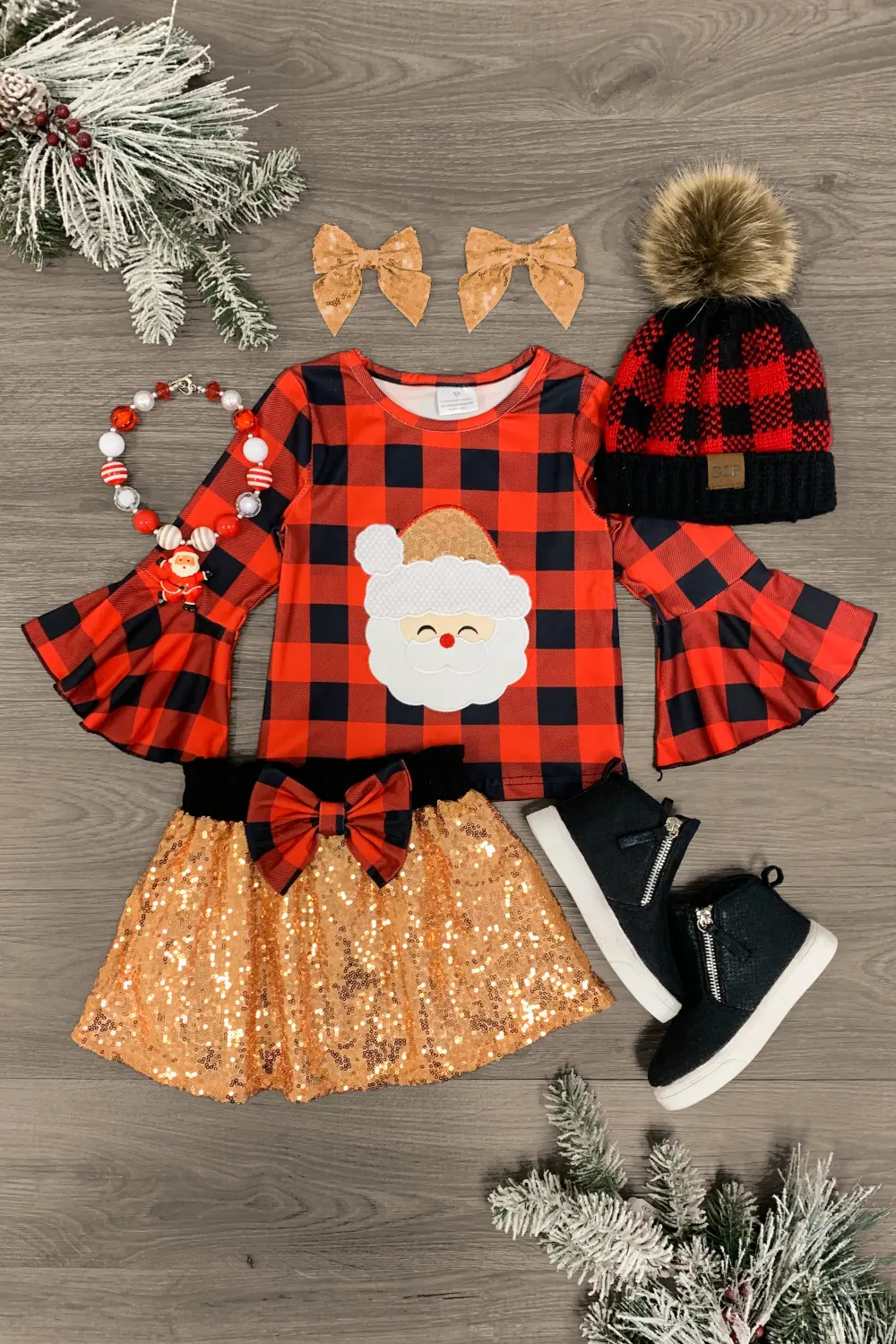 Gold Sequin Santa Skirt Set