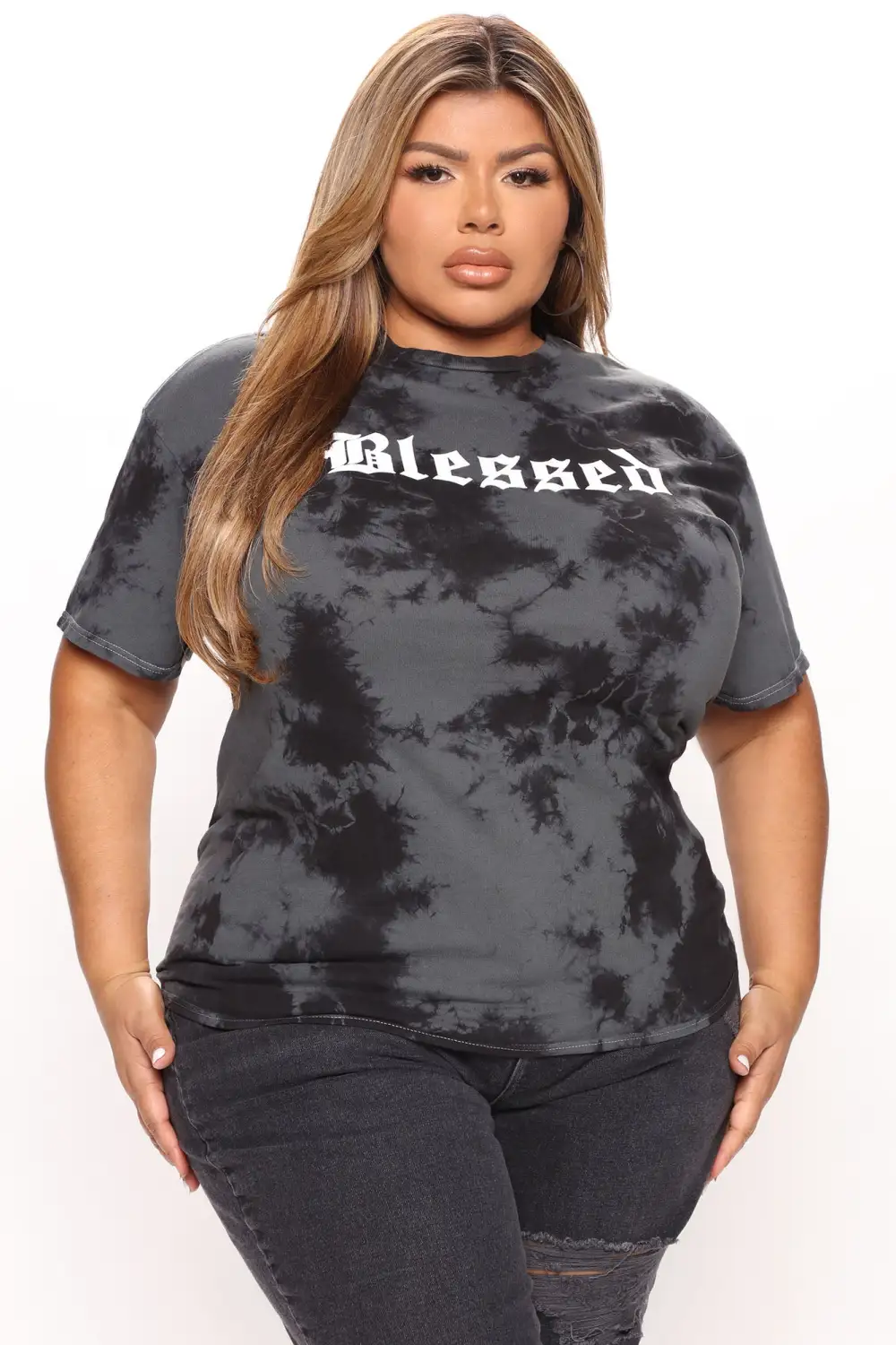 Blessed Tie Dye Tunic Top - Black/combo