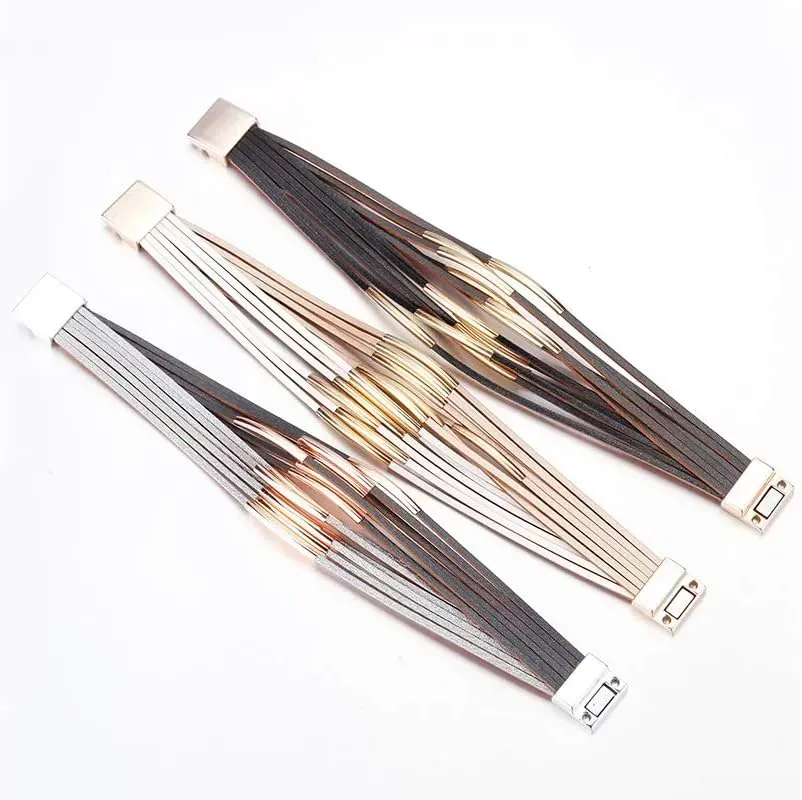 Fesciory Leather Wrap Bracelets for Women, Boho Leopard Multi-Layer Crystal Beads Cuff Bracelet Jewelry