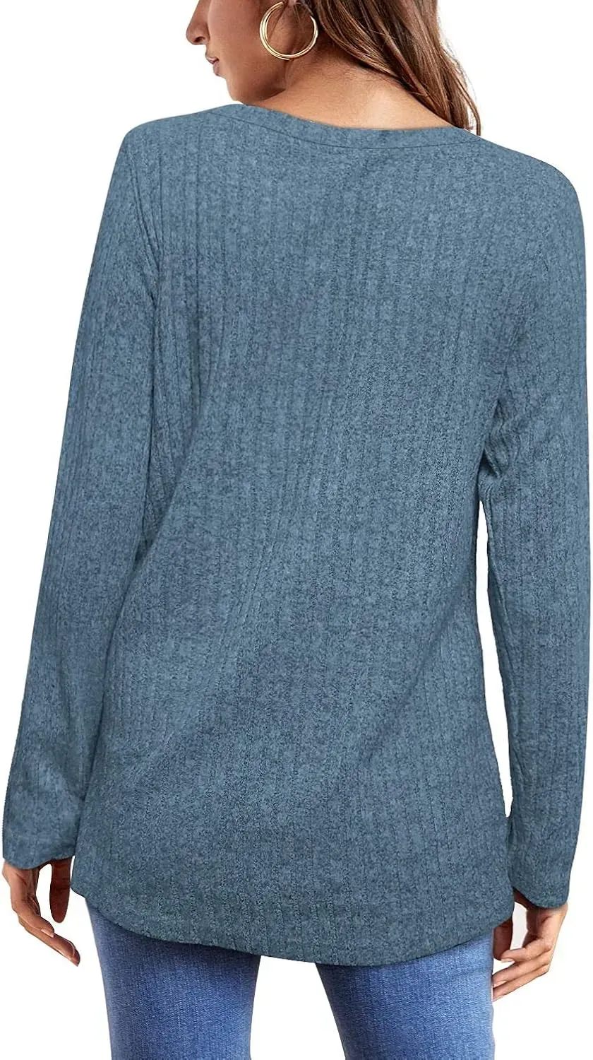 OFEEFAN Long Sleeve Shirts for Women Lightweight Crew Neck Casual Tunic Tops