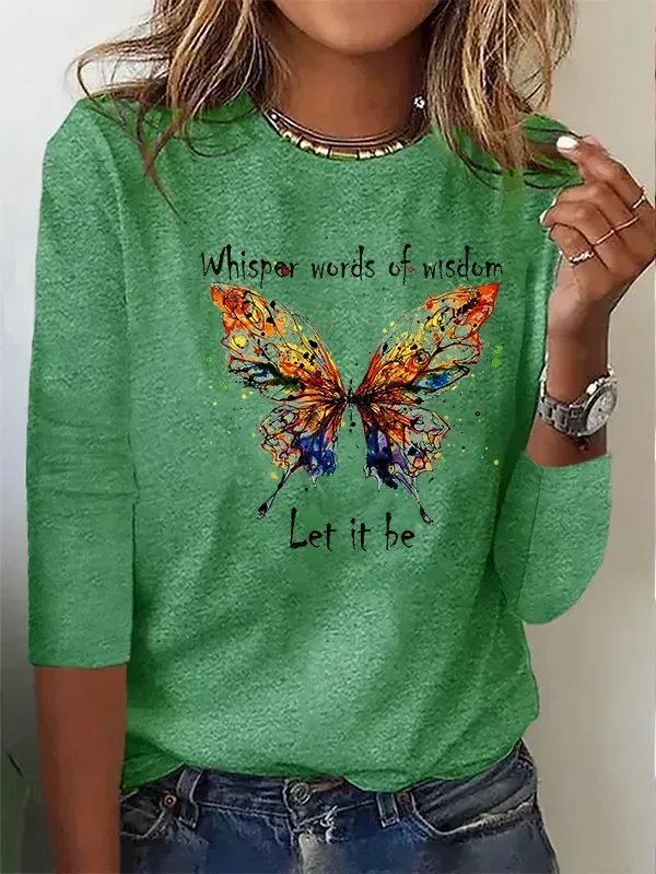 Butterfly Long sleeve Loose Casual T-Shirt