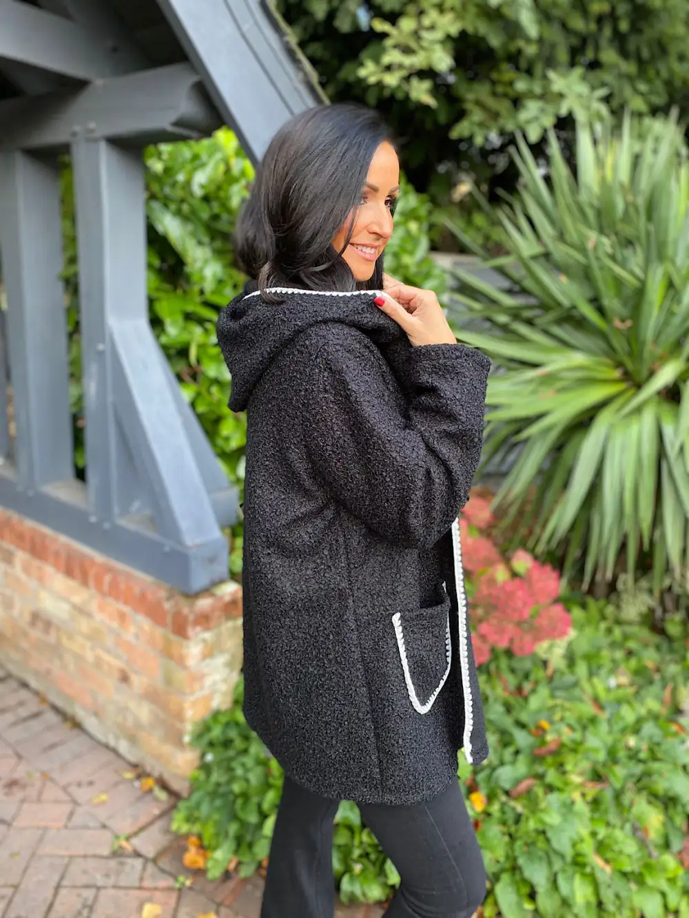 Black Boucle Trim Detail Coat