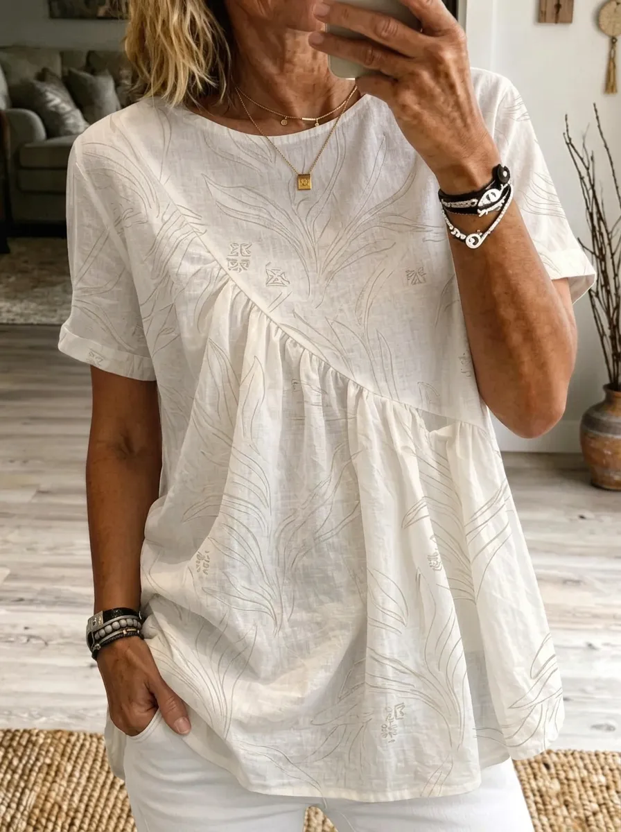 Women's Nashville Botanical Leaf Pattern Printed Tunic Top