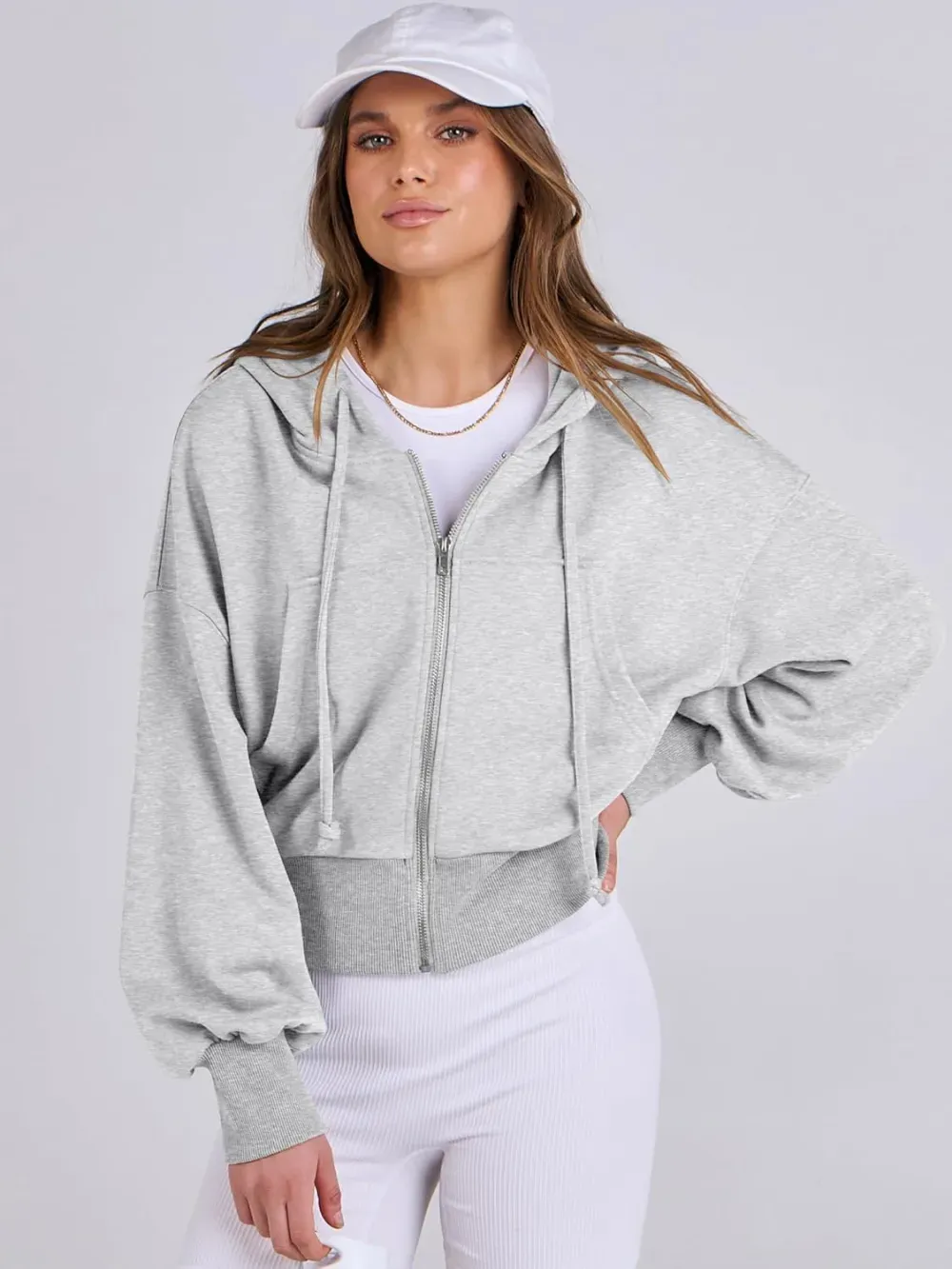 Women's Zip Up Hoodies Cropped Sweatshirts Full Zip Jackets Casual Fashion Fall Outfits Winter Clothes