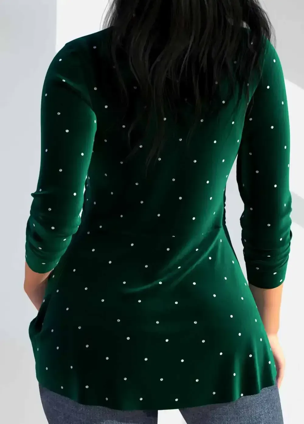 Blackish Green Velvet Long Sleeve Heart Collar T Shirt