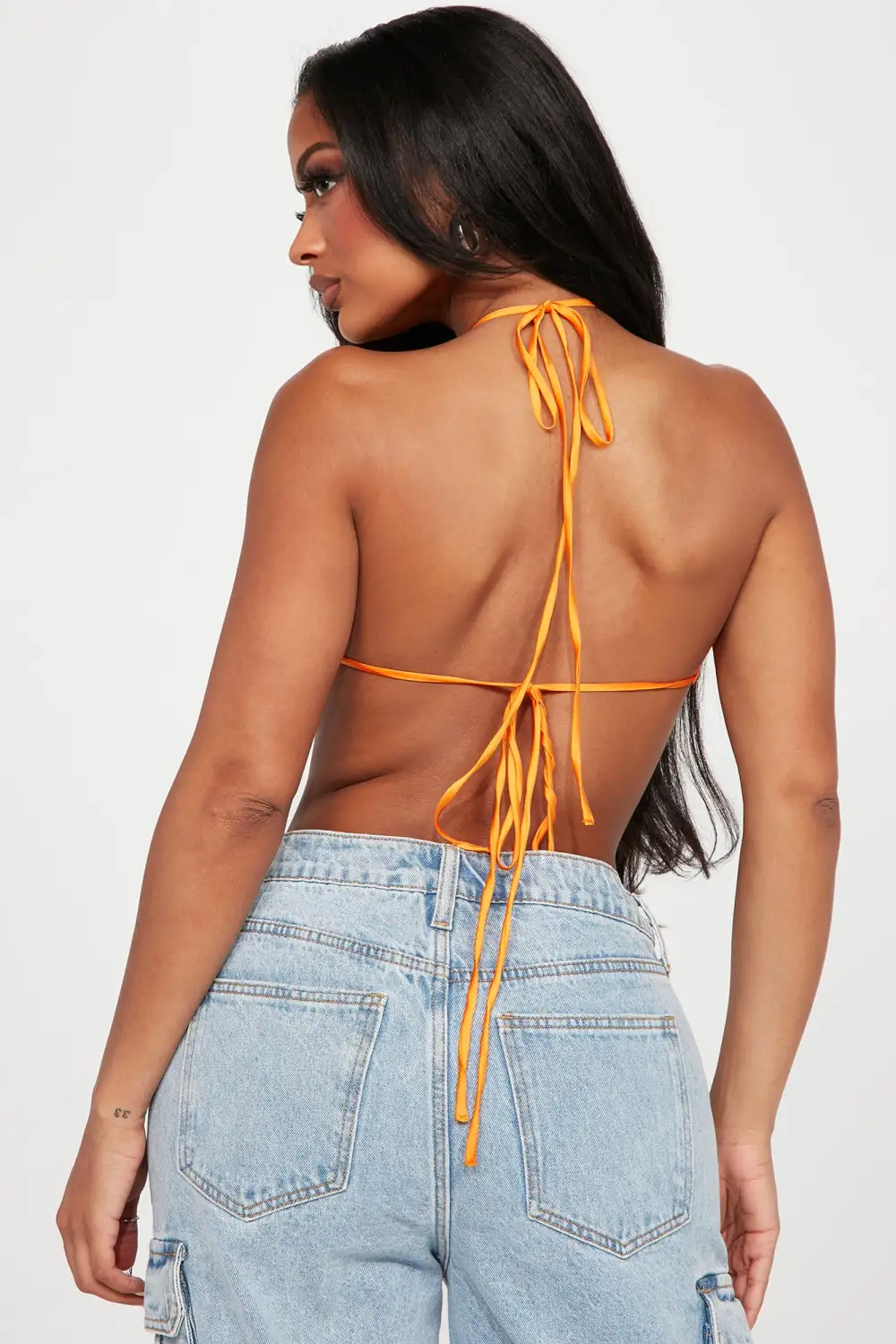 Dovie Satin Halter Top - Orange