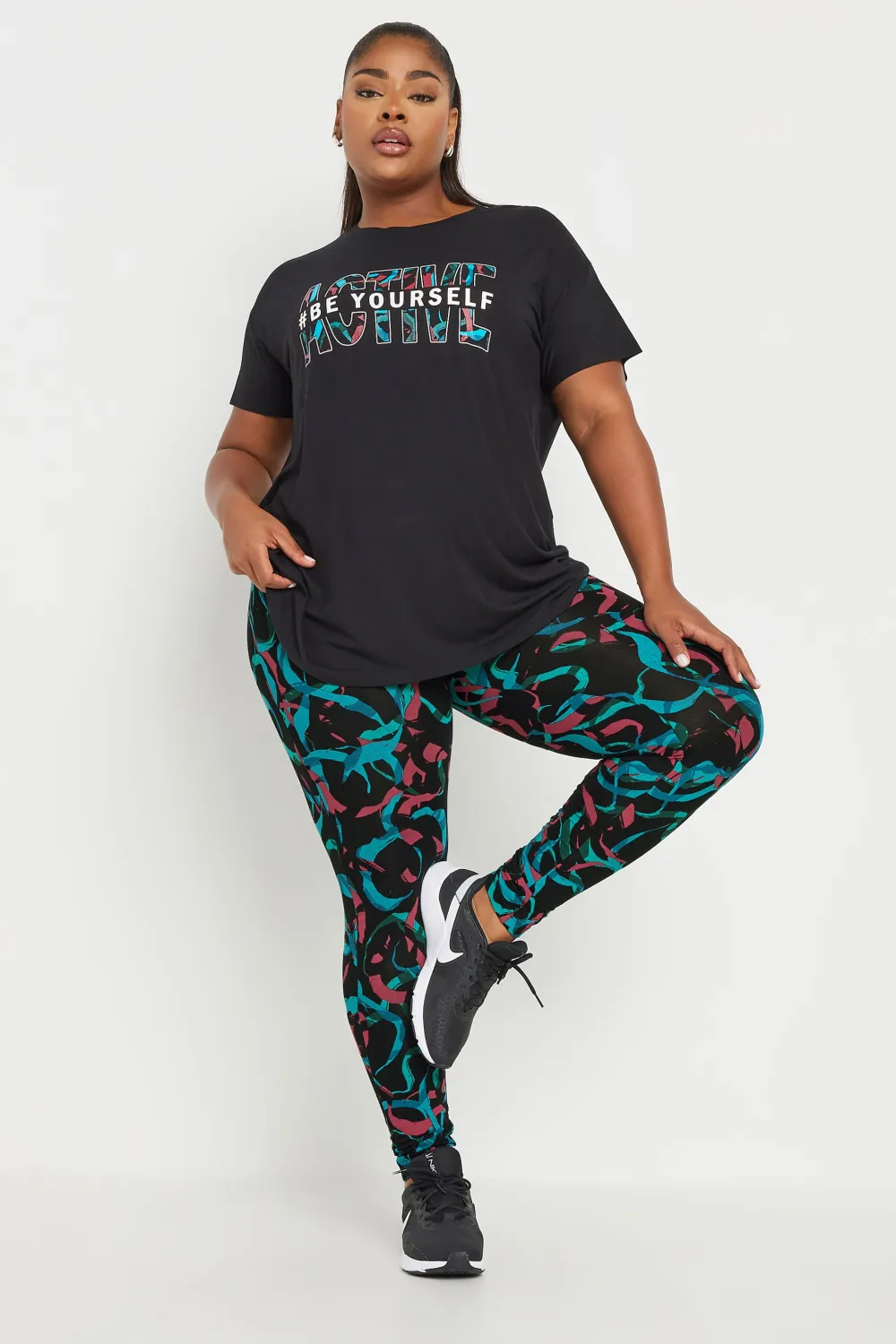 YOURS ACTIVE Curve Black Swirl Print Leggings
