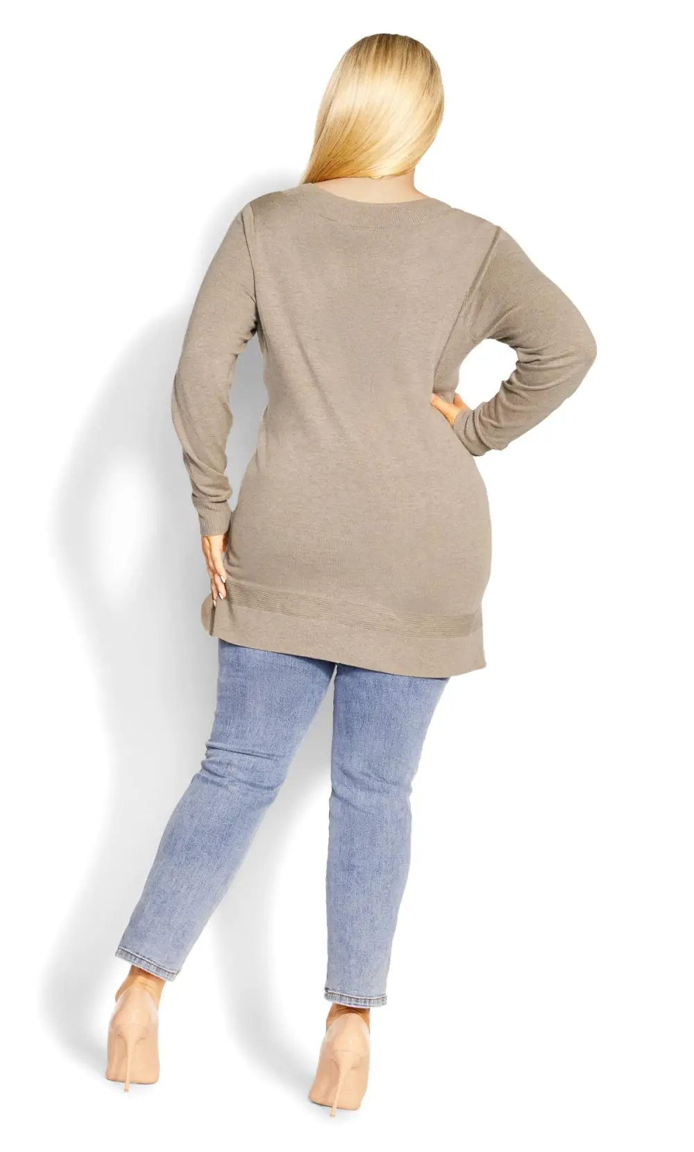 Evans Beige Brown V-Neck Knitted Jumper