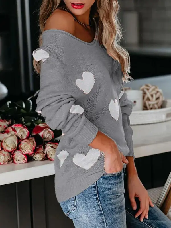 Grey Print Long Sleeve Sweater
