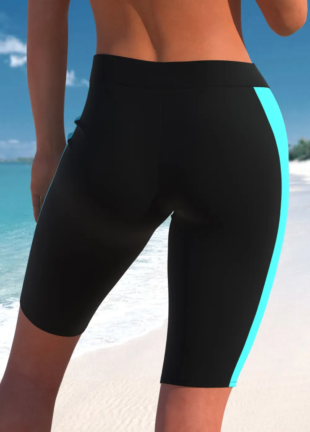 Zipper Tropical Plants Print Cyan Tankini Top