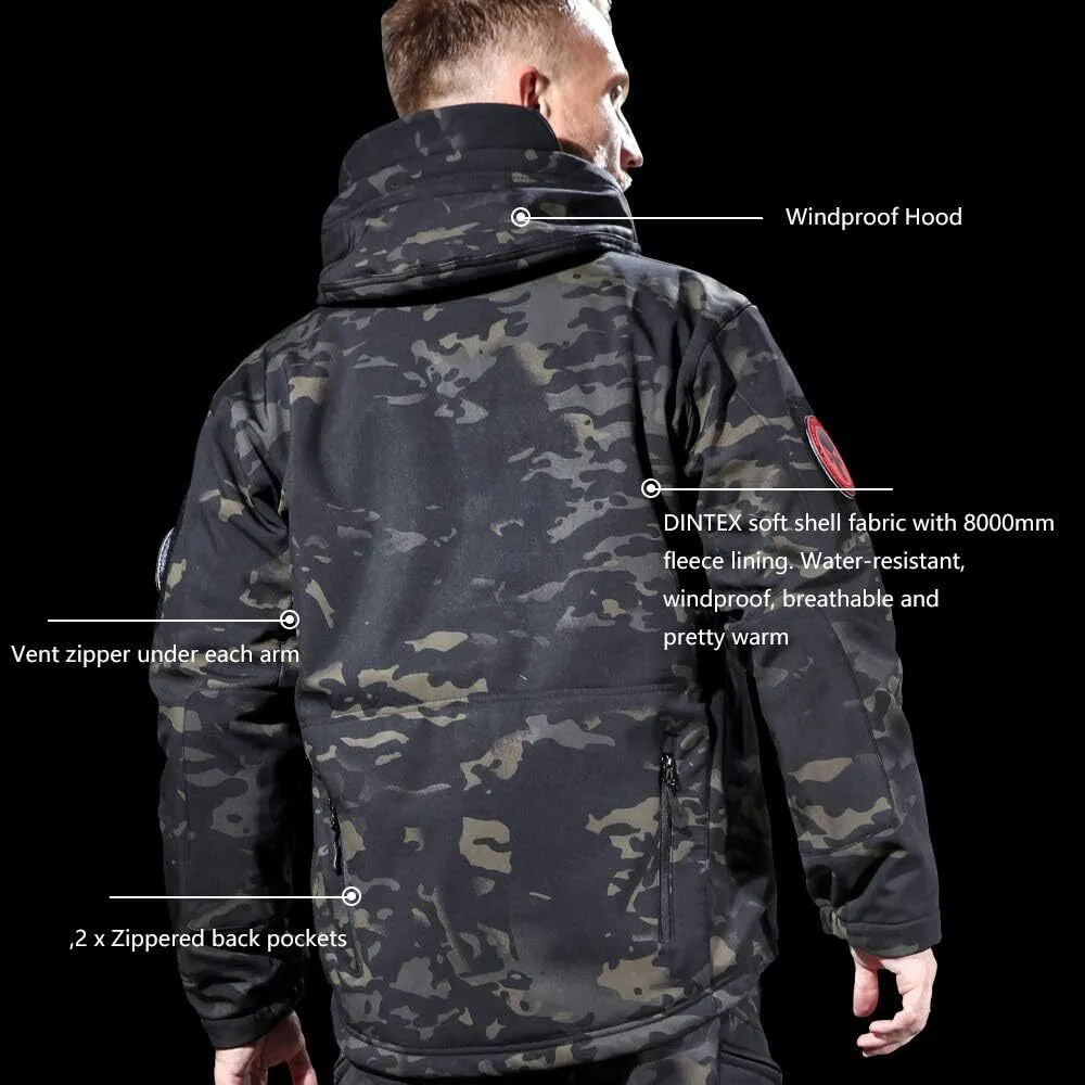 Men's Outdoor Waterproof Soft Shell Hooded Military Tactical Jacket