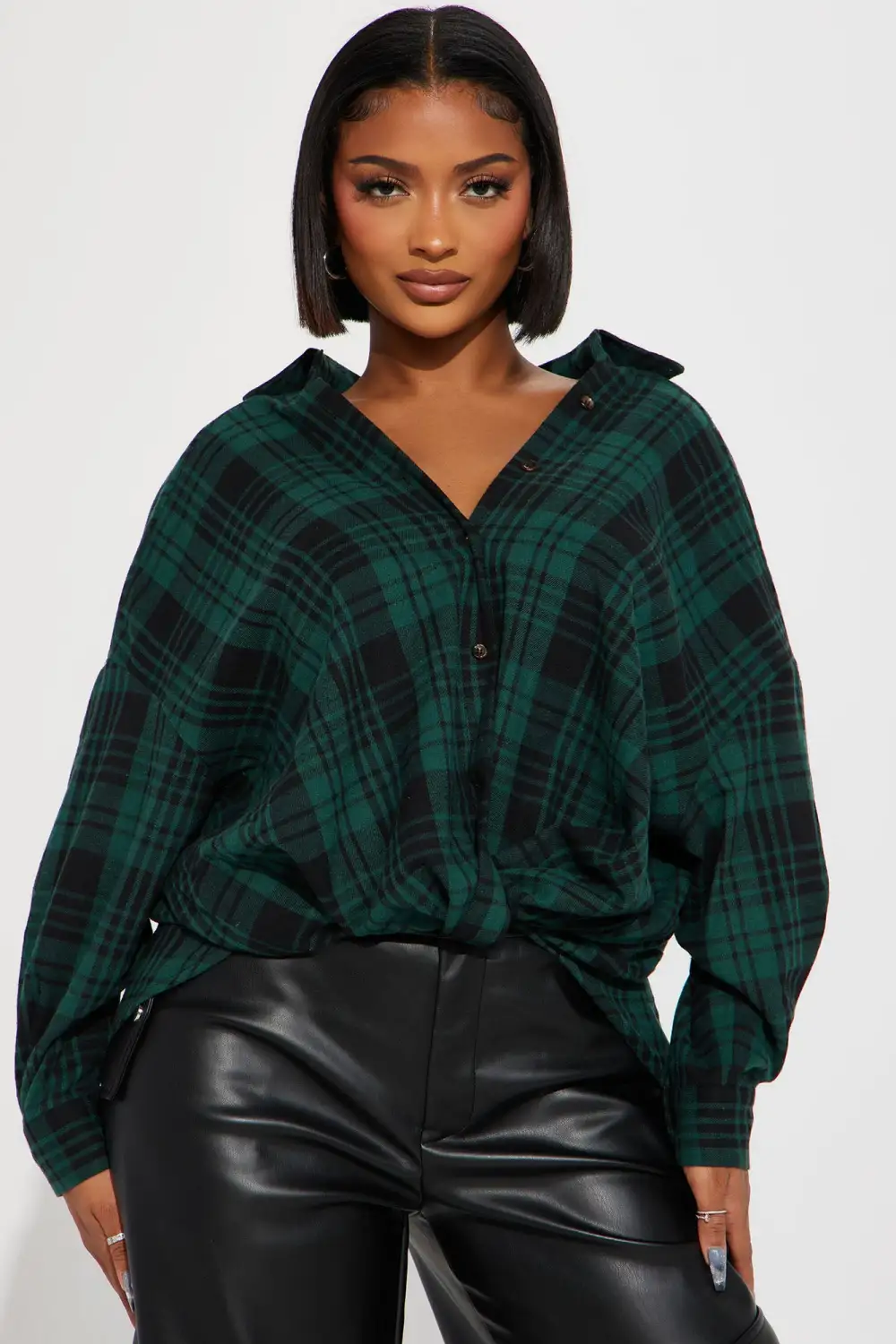 Maeve Twist Front Plaid Shirt - Hunter