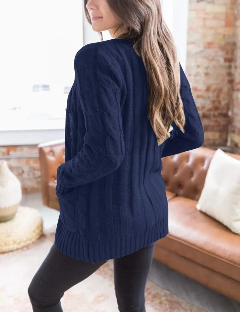 MEROKEETY Women's 2024 Fall Long Sleeve Cable Knit Sweater Open Front Cardigan Button Loose Outerwear