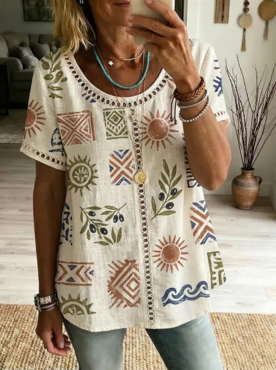 Women's Nashville Boho Sun Olive Branch Printed T-shirt