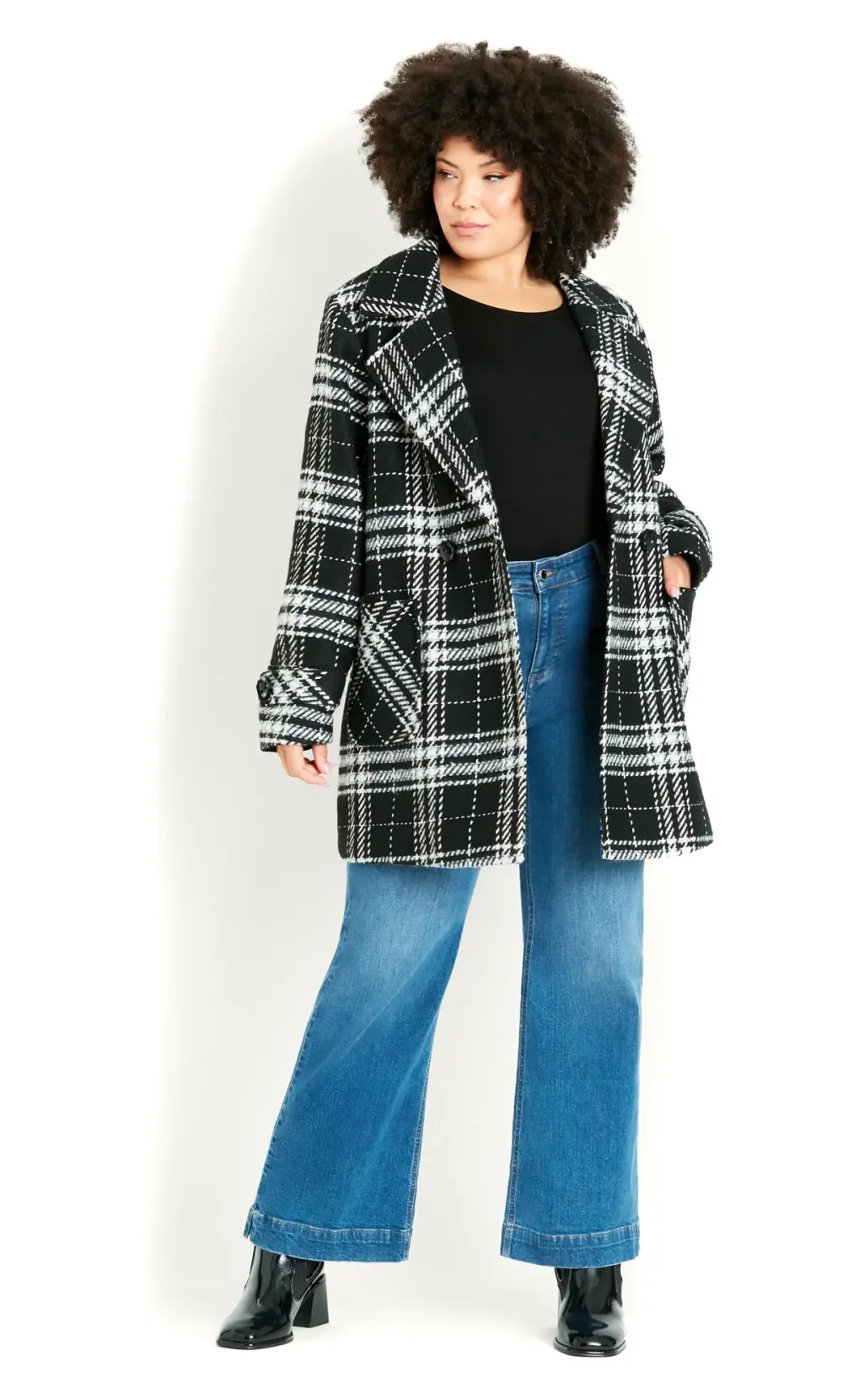EVANS Curve Black & White Check Coat