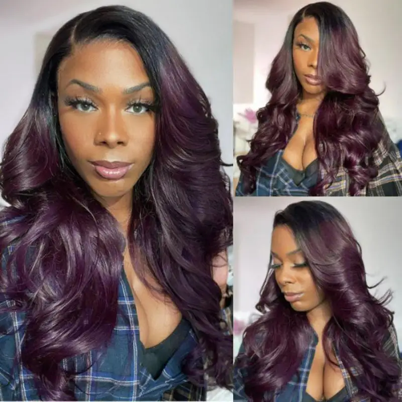 Sale | Glueless Ombre Dark Purple 5x5/13x6 FULL Lace Frontal Wig 16