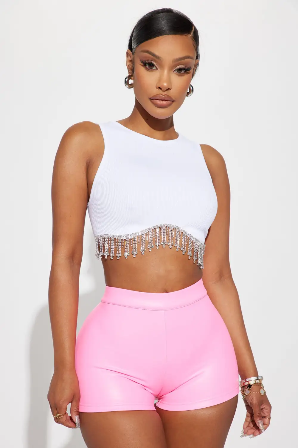 Rina Rhinestone Crop Top - White