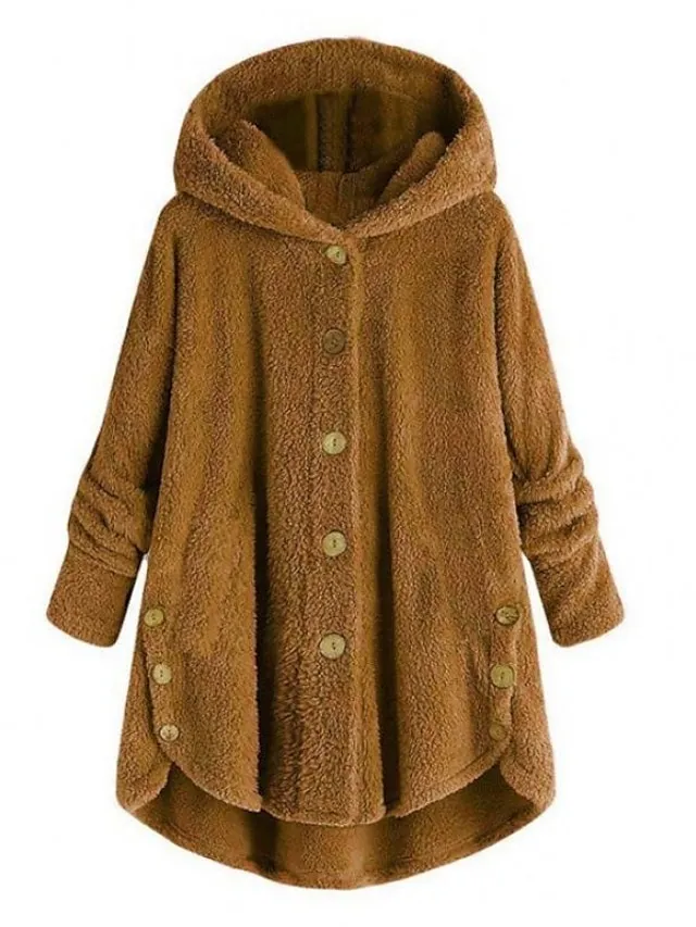 Women's Sherpa Jacket Fleece Teddy Coat Warm Heated Jacket Windproof Hooded Coat with Pocket Pink Minimalism Sweet Loose Fit Outerwear Long Winter Coat