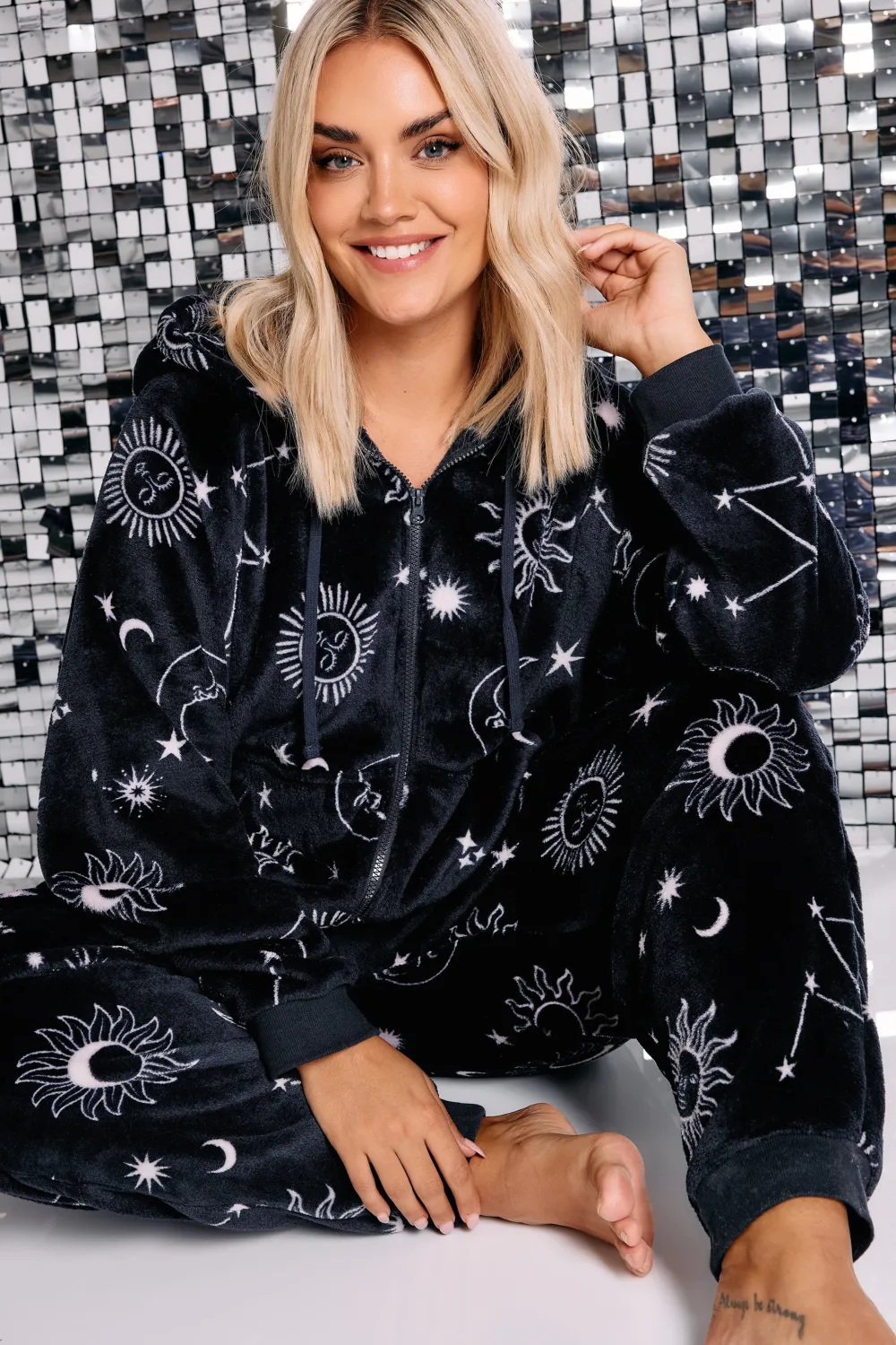 YOURS Curve Navy Blue Celestial Print Hooded Onesie