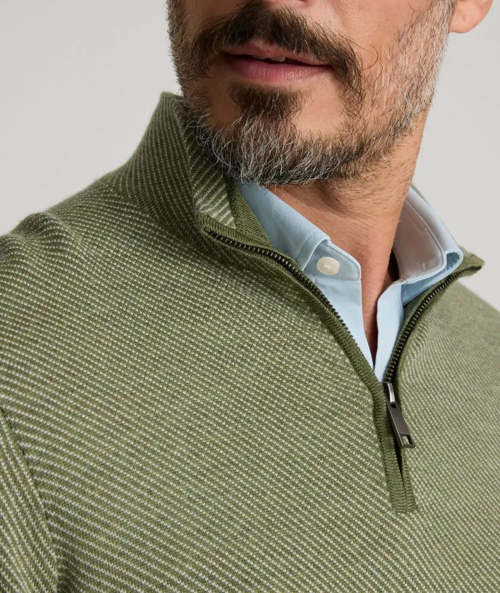 Twill Merino Wool Quarter-Zip Sweater