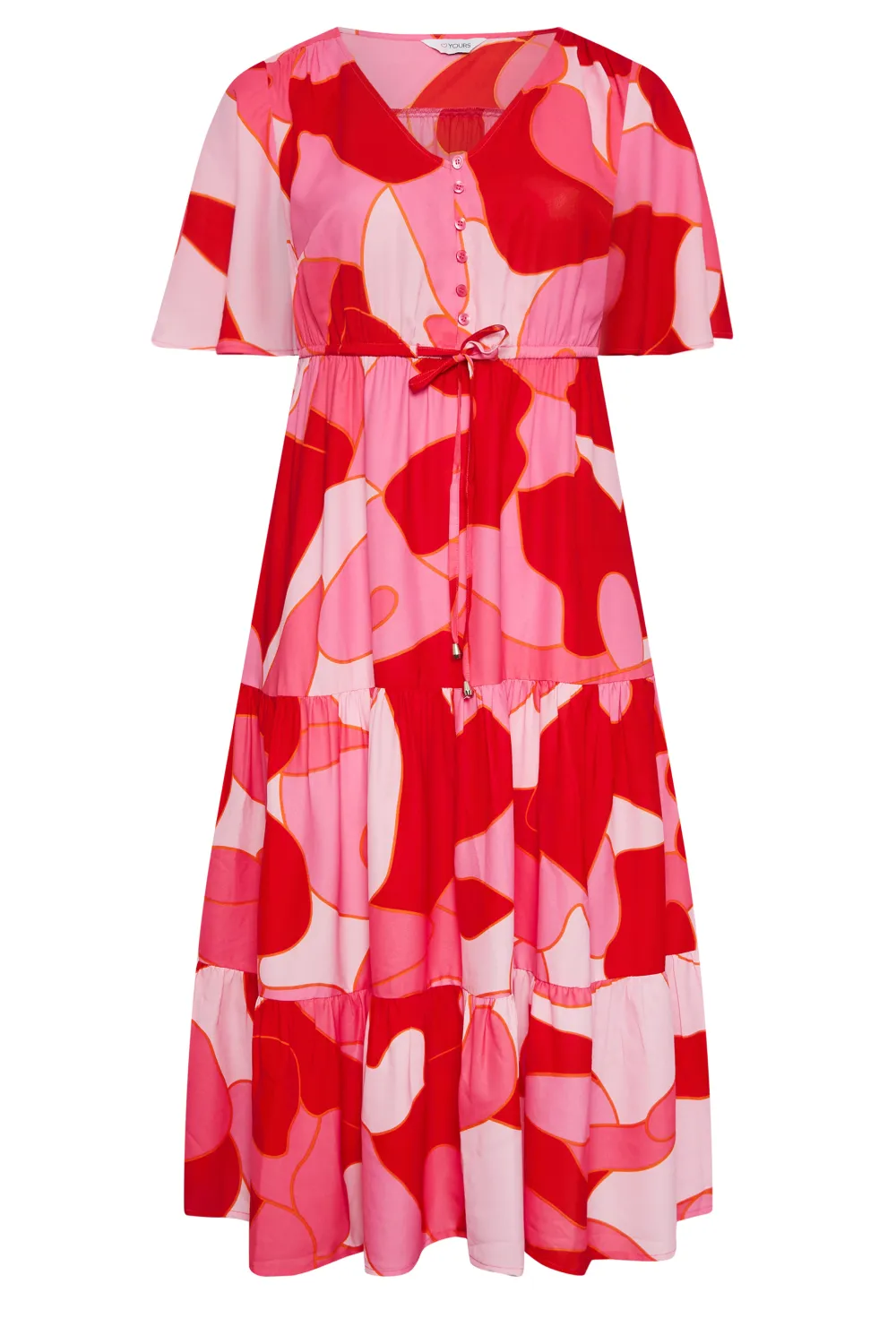 YOURS Curve Pink Abstract Print Tiered Dress