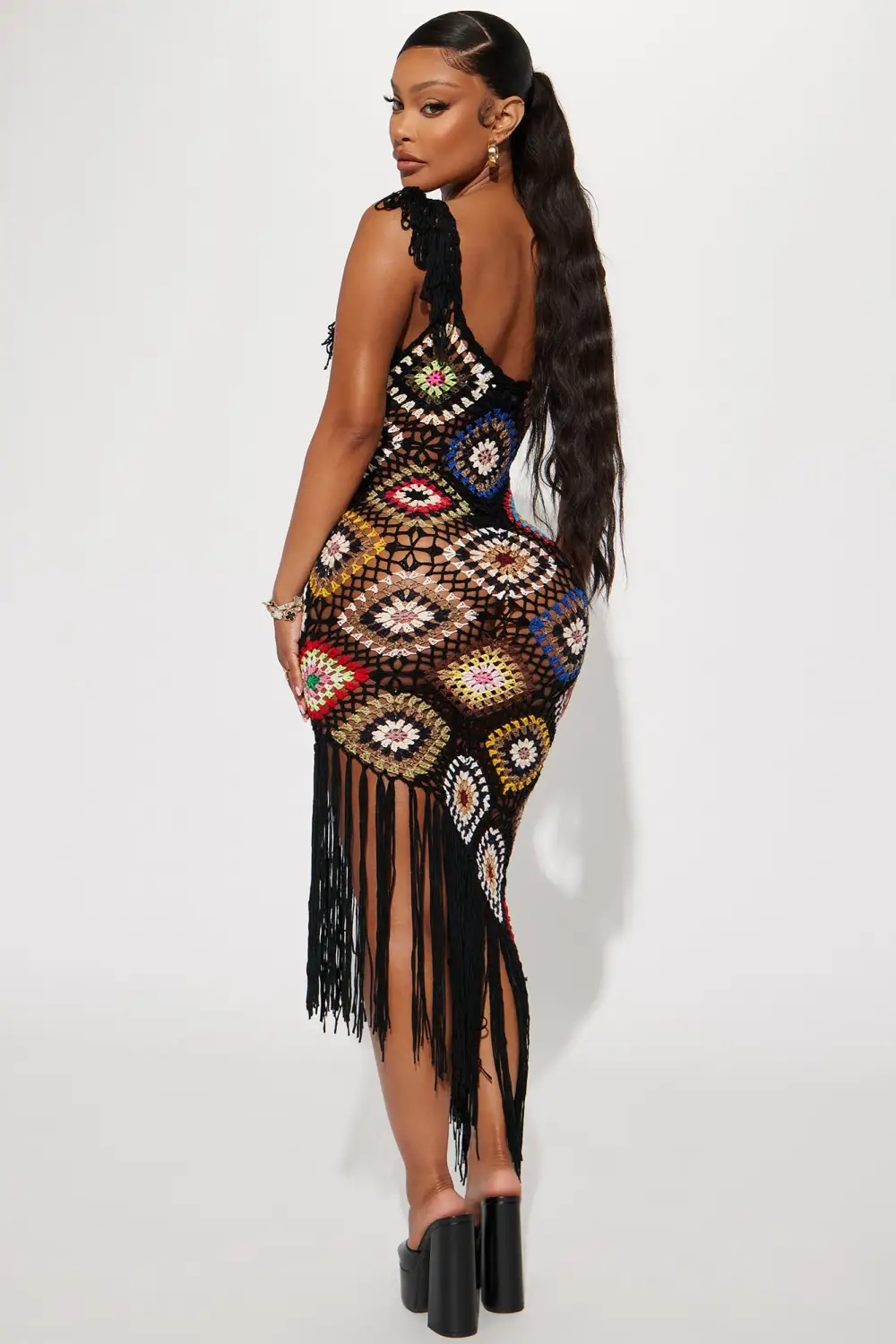 Coastal Cruise Crochet Maxi Dress - Black/combo