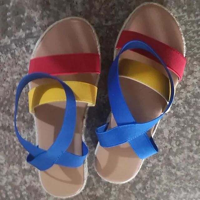 Women's Sandals Wedge Sandals Platform Sandals Plus Size Daily Summer Platform Wedge Heel Ankle Strap Heel Open Toe Casual Elastic Fabric Loafer Solid Colored Black Blue