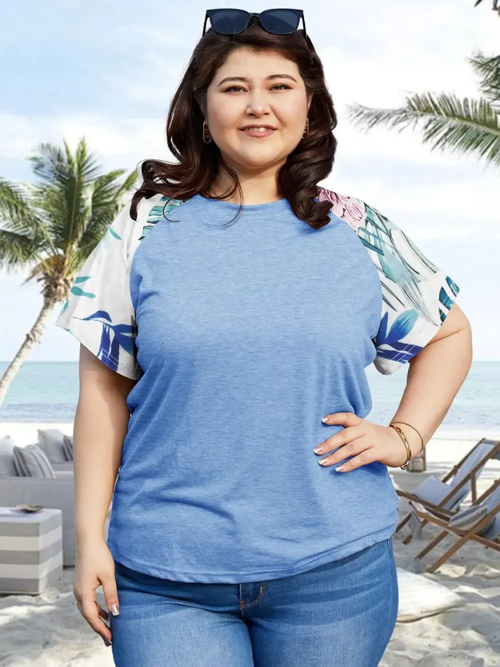 HDLTE Womens Plus Size Tops Floral Bell Sleeves Blouses Summer Crewneck Tunic Loose Casual T Shirts