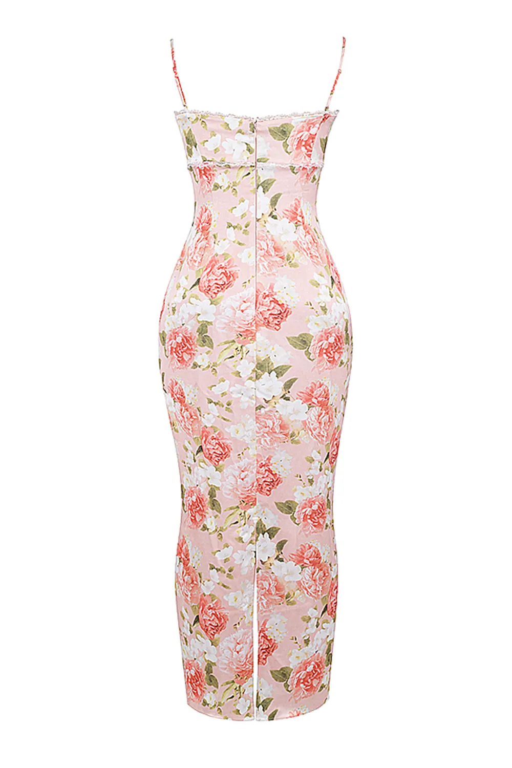 PINK PEONY PRINT SATIN MAXI DRESS