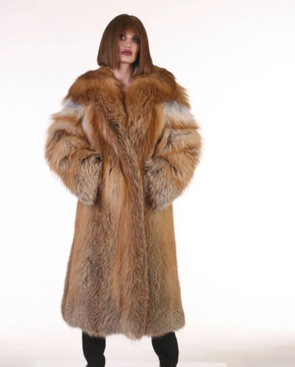 Full Length Red Fox Fur Coat Hooded