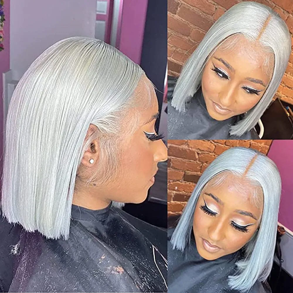 Sterly Silver Grey Bob Lace Front Wig Colored Short Human Hair Wigs