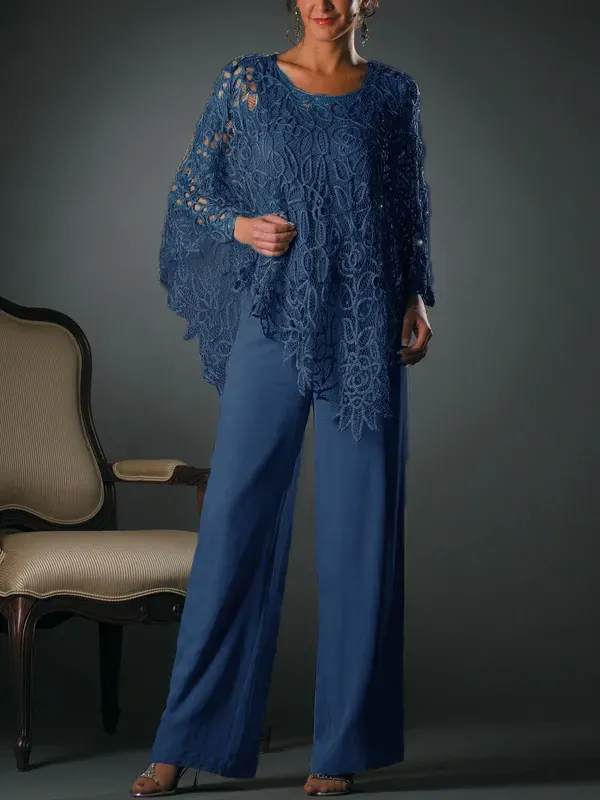 Lace crew neck top trousers set