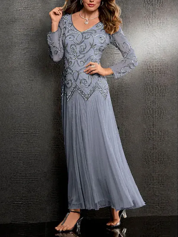 Chiffon mesh long sleeve temperament ladies dress