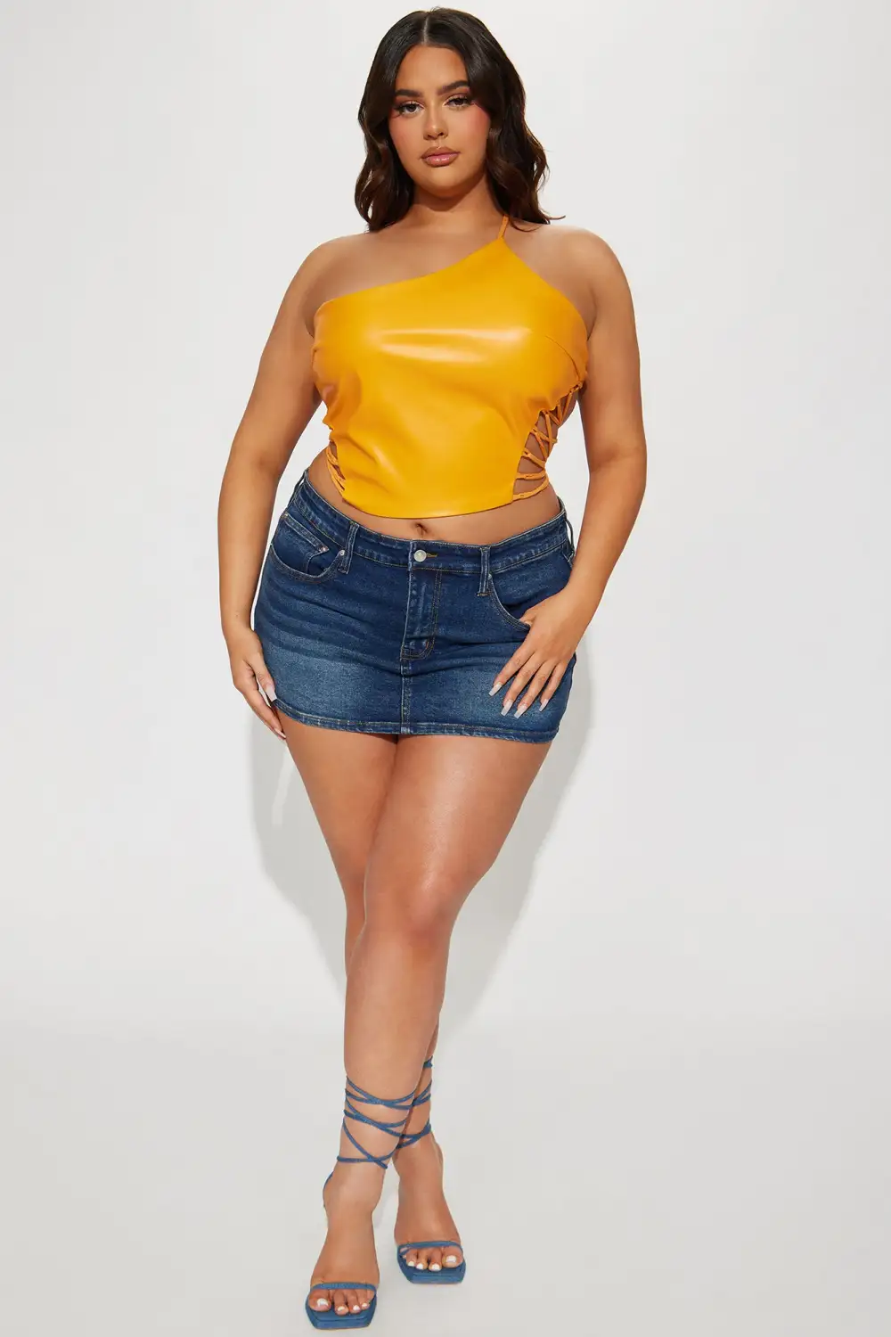 Wrapped Up One Shoulder PU Top - Orange