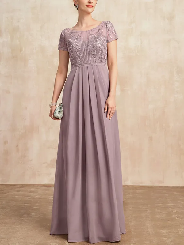 A-line Scoop Neck Floor-length Chiffon And Lace Maxi Dress