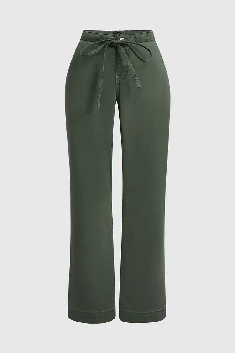 Drawstring Low Waist Wide Leg Jeans