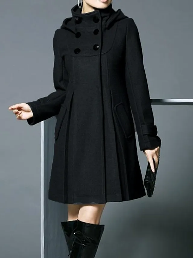 Women's Coat Cloak / Capes Work Street Daily Winter Fall Long Coat Stand Collar Regular Fit Windproof Warm Casual Jacket Long Sleeve Solid Color Green Black Dark Gray