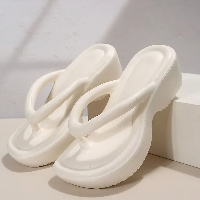 Women's Sandals Slippers Flip-Flops Wedge Heels Flip-Flops Outdoor Slippers Outdoor Beach Summer Flat Heel Elegant Casual Minimalism EVA Loafer Solid Color Black White Fuchsia