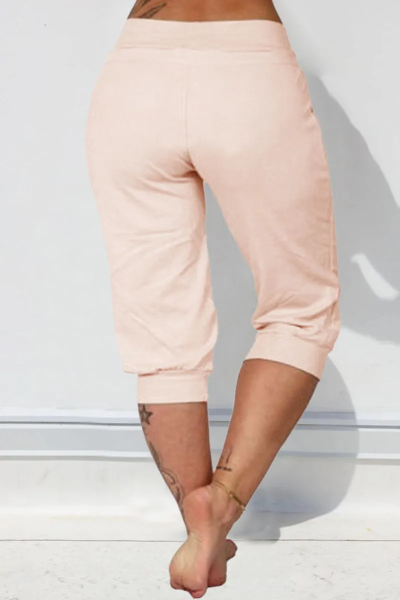 Letter & Heart Print Drawstring Capris Pants