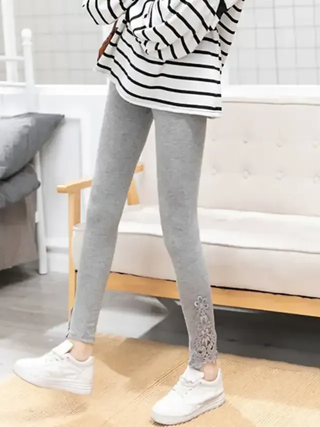 Women's Leggings Black White Grey Fashion Casual Daily Lace Ankle-Length Tummy Control Solid Colored L XL 2XL 3XL 4XL
