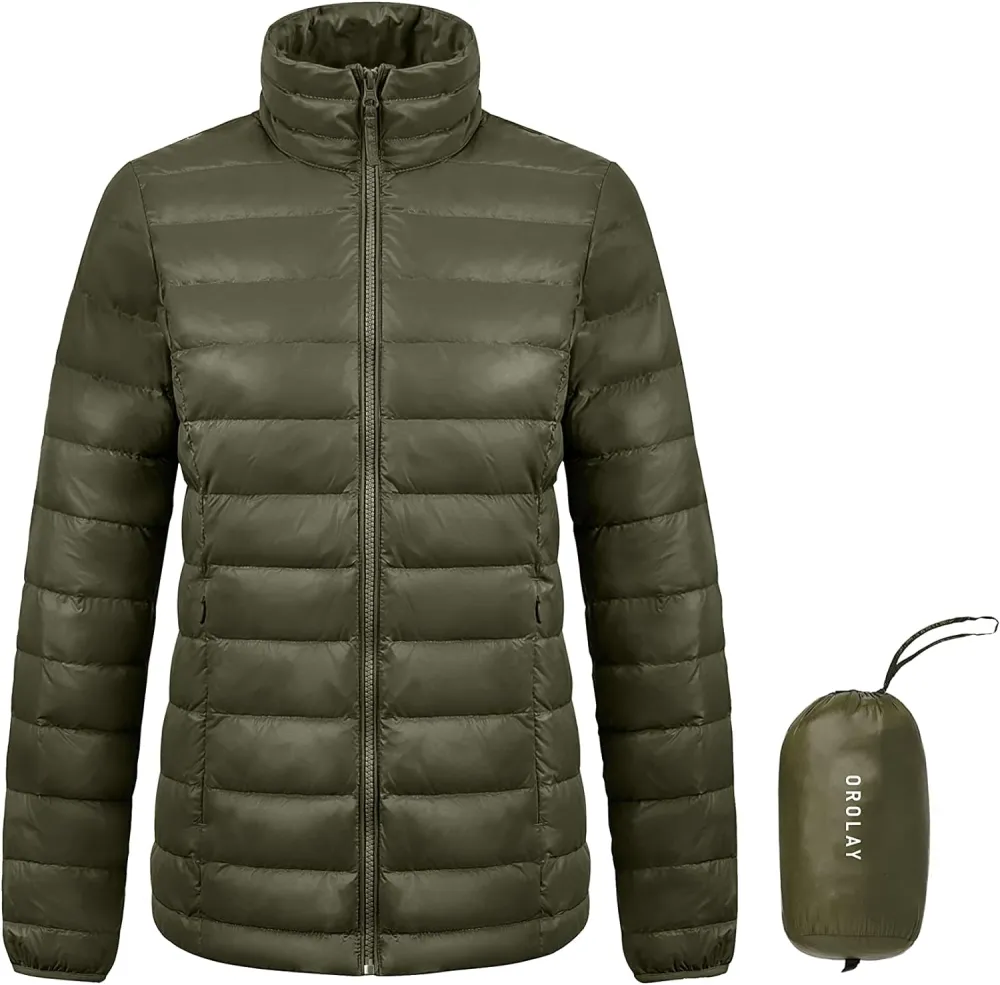 Women's Lightweight Packable Down Jacket Quilted Puffer Coat with Stand Collar