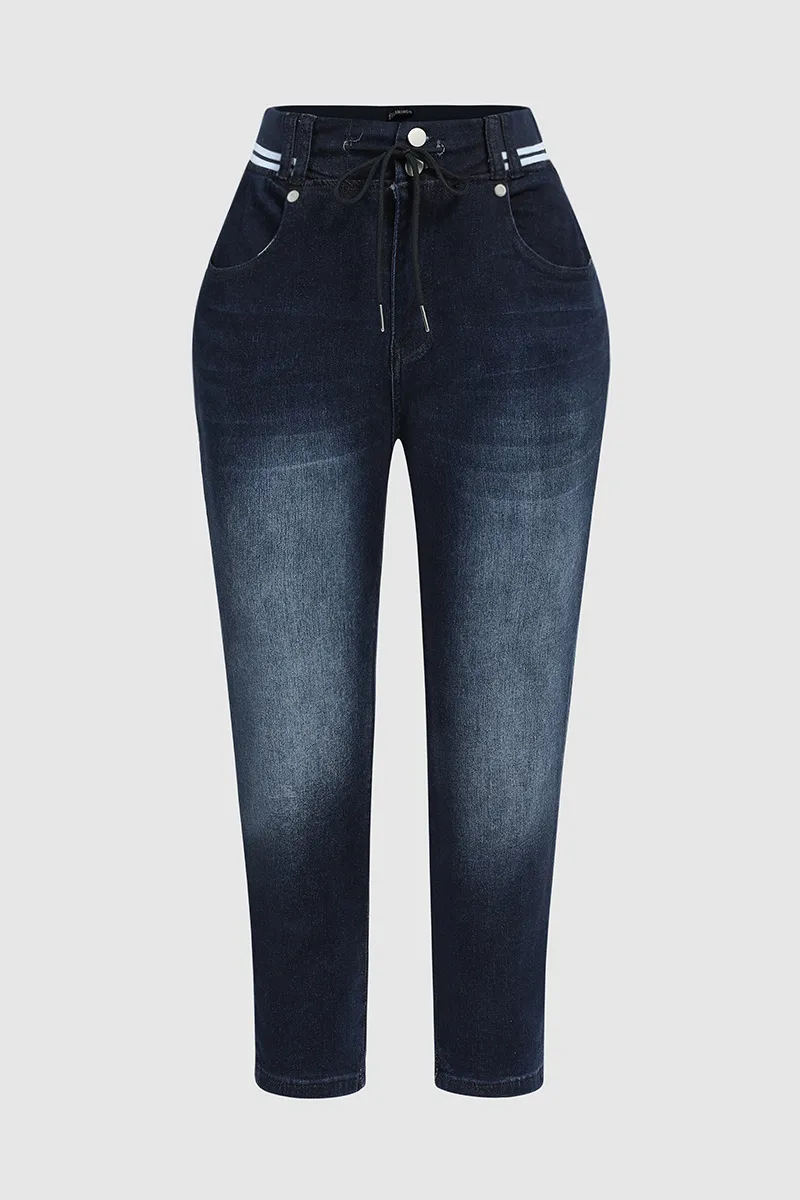 6 Packs Double Button Drawstring Capris Jeans