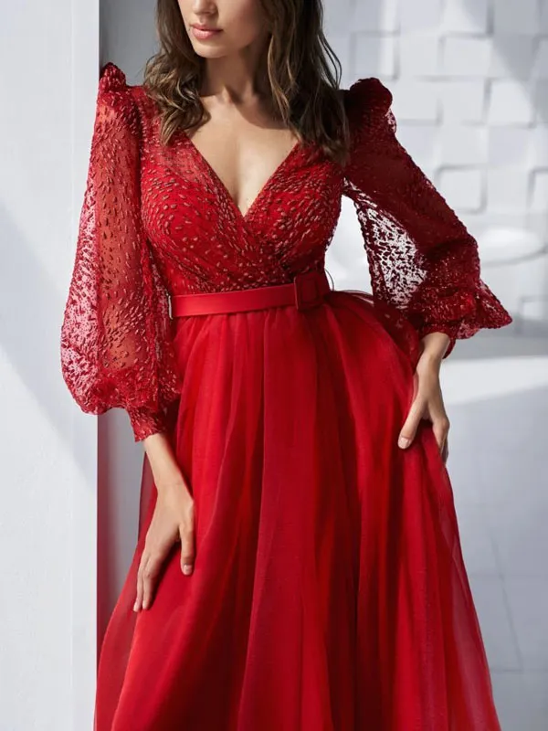 Sheer tulle women's dress with slit