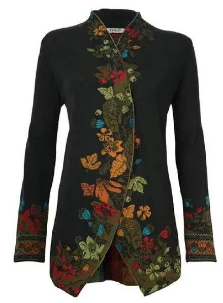 zolucky Fashion Black Stand Collar Cotton-Blend Casual Knit coat