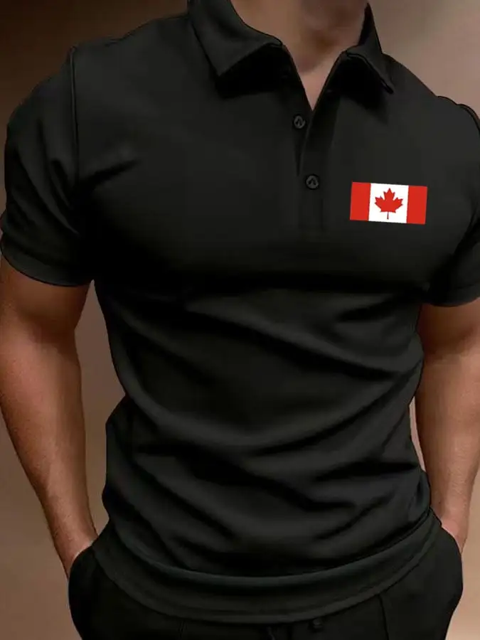 Men'S Canadian Flag Print Polo Shirt