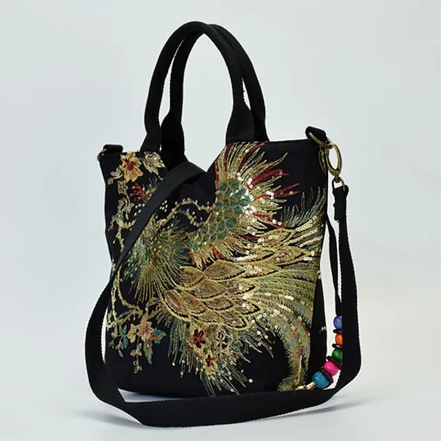Women's Handbag Crossbody Bag Canvas Tote Bag Canvas Outdoor Daily Holiday Beading Animal Embroidery Black Red Blue