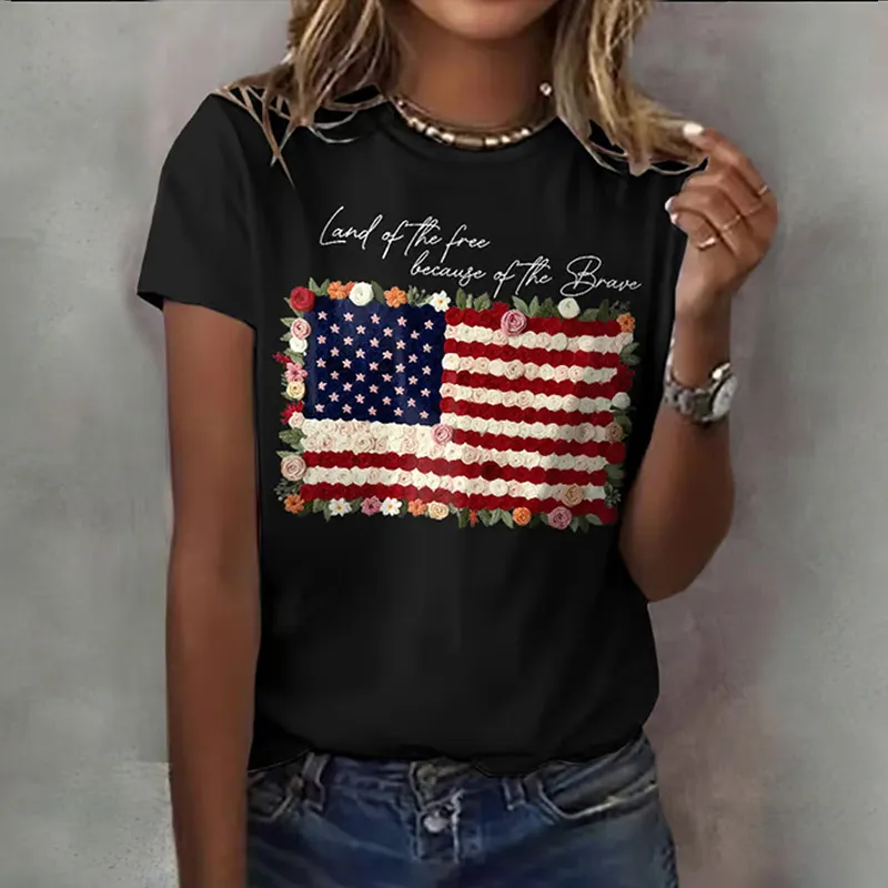 Retro Independence Day Land Of The Free Because Of The Brave Print T-shirt