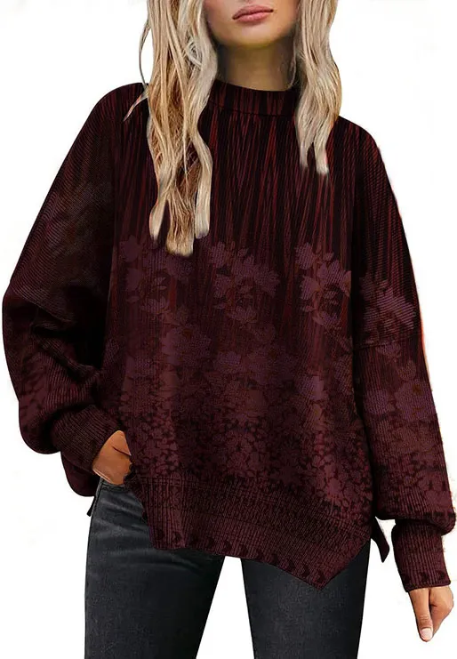 Women's Floral Print Crew Neck Sweater